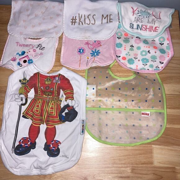 8 Baby Bib Lot, Just Add a Kid, Nuby Easy Clean Bib, Beefeater, Toddler Girl Boy - Picture 9 of 9